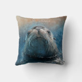 かわいいシールシーライオン写真水彩画 クッション (裏面)