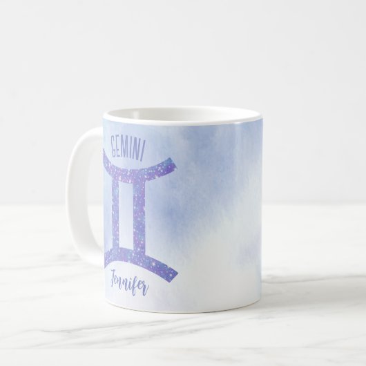 かわいいジェミニ星占いサインパーソナライズされたパープル コーヒーマグカップ (正面左)