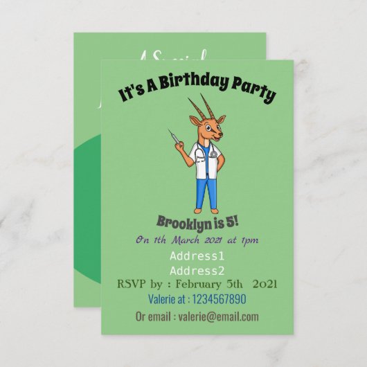 かわいいジェムスボックアンテロープのドクターアニメ 招待状 (正面/裏面)
