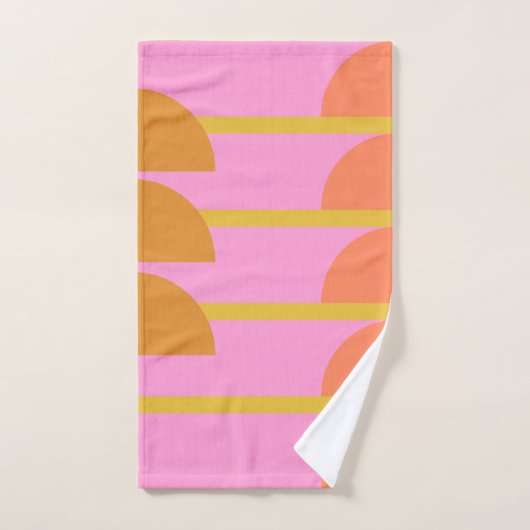 かわいいジカラフルオメトリックスカンジナビアアートピンク バスタオルセット (ハンドタオル)