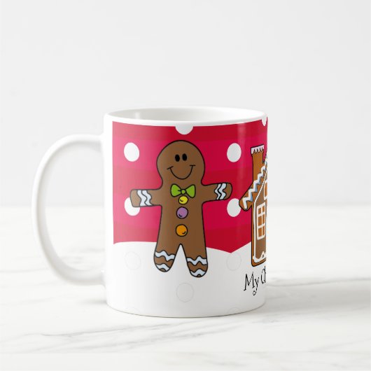 かわいいジパーソナライズされたンガーブレッドクリスマスレッド コーヒーマグカップ (左)