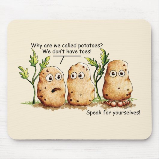 かわいいジャガイモはポテトパおもしろいンのつま先がある マウスパッド (正面)