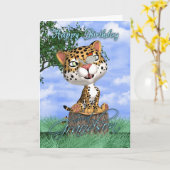 かわいいジャガーが付いているひ孫のバースデー・カード カード (黄色い花)