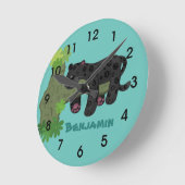 かわいいジャガーブラックパンサー猫漫画イラストレーション ラウンド壁時計 (傾斜)