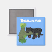 かわいいジャガー黒パンサー漫画イラストレーション マグネット (正面/裏面)