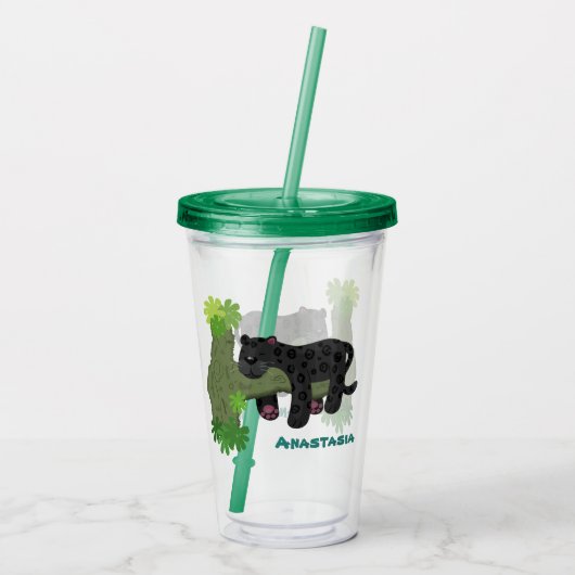 かわいいジャガー黒ヒョウ猫の漫画イラストレーション アクリルタンブラー (裏面)