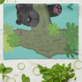 かわいいジャガー黒ヒョウ猫の漫画イラストレーション キッチンタオル (折り畳み)