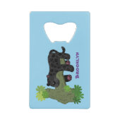 かわいいジャガー黒ヒョウ猫の漫画イラストレーション クレジットカード栓抜き (正面)