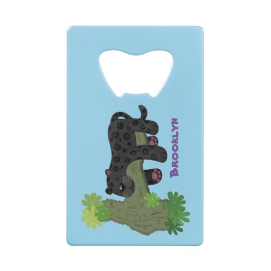 かわいいジャガー黒ヒョウ猫の漫画イラストレーション クレジットカード栓抜き (裏面)