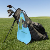 かわいいジャガー黒ヒョウ猫の漫画イラストレーション ゴルフタオル (グリーン)