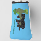 かわいいジャガー黒ヒョウ猫の漫画イラストレーション ゴルフヘッドカバー (回転90)