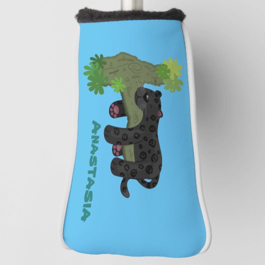 かわいいジャガー黒ヒョウ猫の漫画イラストレーション ゴルフヘッドカバー (回転90)