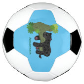 かわいいジャガー黒ヒョウ猫の漫画イラストレーション サッカーボール (回転)