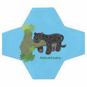 かわいいジャガー黒ヒョウ猫の漫画イラストレーション サッカーボール (フラット)