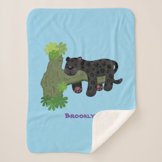 かわいいジャガー黒ヒョウ猫の漫画イラストレーション シェルパブランケット (正面)