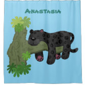 かわいいジャガー黒ヒョウ猫の漫画イラストレーション シャワーカーテン (正面)