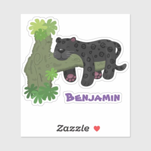 かわいいジャガー黒ヒョウ猫の漫画イラストレーション シール (シート)