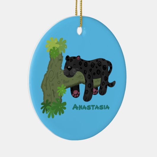 かわいいジャガー黒ヒョウ猫の漫画イラストレーション セラミックオーナメント (右)