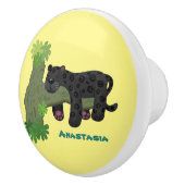 かわいいジャガー黒ヒョウ猫の漫画イラストレーション セラミックノブ (右)