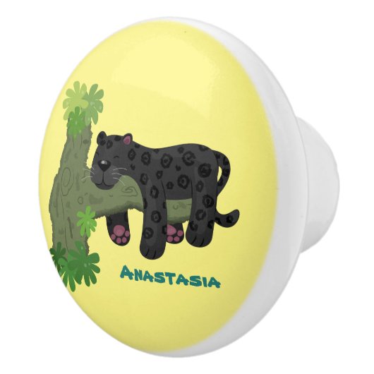 かわいいジャガー黒ヒョウ猫の漫画イラストレーション セラミックノブ (右)