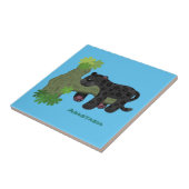 かわいいジャガー黒ヒョウ猫の漫画イラストレーション タイル (側面)