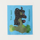 かわいいジャガー黒ヒョウ猫の漫画イラストレーション タペストリー (正面)