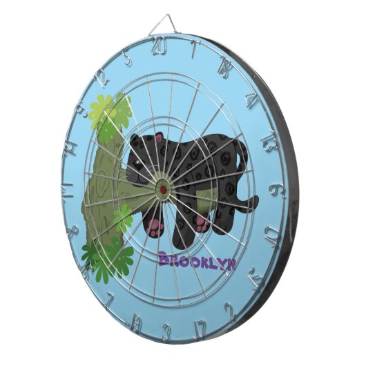 かわいいジャガー黒ヒョウ猫の漫画イラストレーション ダーツボード (正面右)