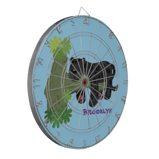 かわいいジャガー黒ヒョウ猫の漫画イラストレーション ダーツボード (正面左)