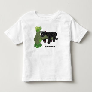 かわいいジャガー黒ヒョウ猫の漫画イラストレーション トドラーTシャツ