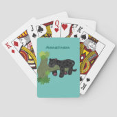 かわいいジャガー黒ヒョウ猫の漫画イラストレーション トランプ (裏面)