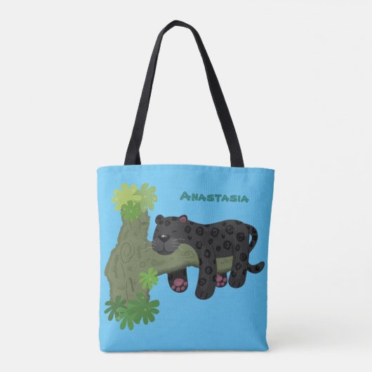 かわいいジャガー黒ヒョウ猫の漫画イラストレーション トートバッグ (裏面)