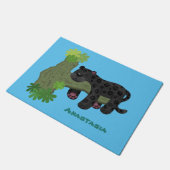 かわいいジャガー黒ヒョウ猫の漫画イラストレーション ドアマット (アングル)