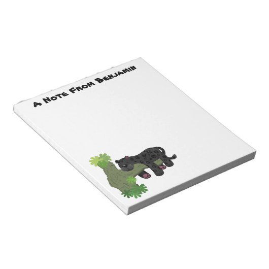 かわいいジャガー黒ヒョウ猫の漫画イラストレーション ノートパッド (アングル)