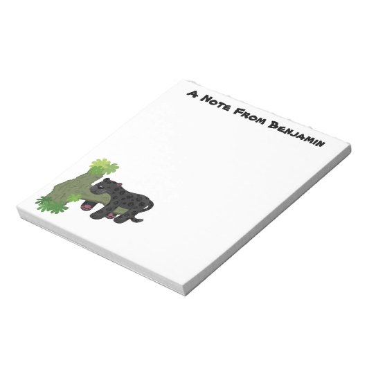 かわいいジャガー黒ヒョウ猫の漫画イラストレーション ノートパッド (回転)