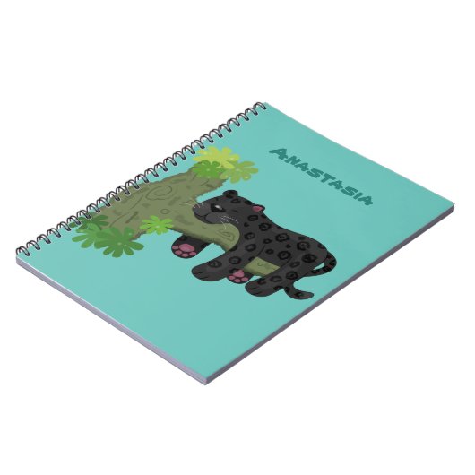 かわいいジャガー黒ヒョウ猫の漫画イラストレーション ノートブック (左側)