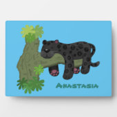 かわいいジャガー黒ヒョウ猫の漫画イラストレーション フォトプラーク (正面)