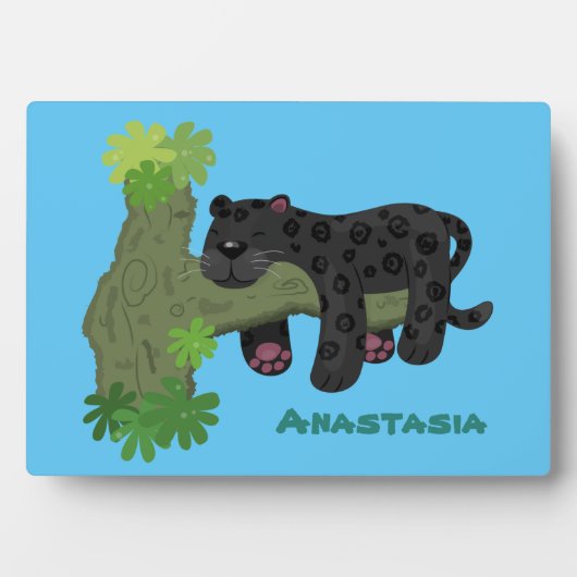 かわいいジャガー黒ヒョウ猫の漫画イラストレーション フォトプラーク (正面)