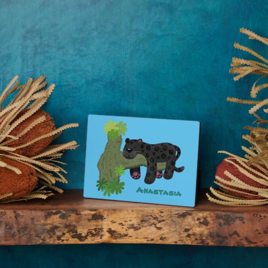 かわいいジャガー黒ヒョウ猫の漫画イラストレーション フォトプラーク (側面)