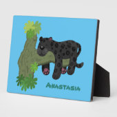 かわいいジャガー黒ヒョウ猫の漫画イラストレーション フォトプラーク (側面)