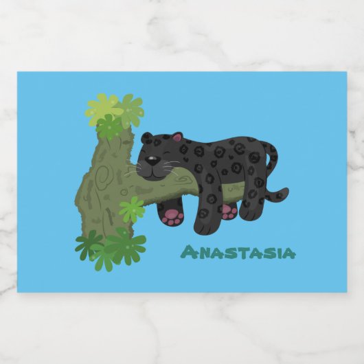 かわいいジャガー黒ヒョウ猫の漫画イラストレーション フードラベル (シングルラベル)