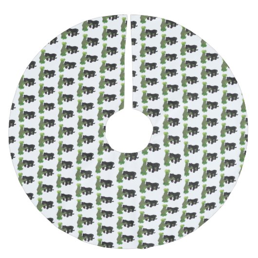 かわいいジャガー黒ヒョウ猫の漫画イラストレーション ブラッシュドポリエステルツリースカート (正面)