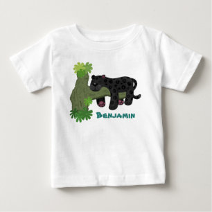 かわいいジャガー黒ヒョウ猫の漫画イラストレーション ベビーTシャツ