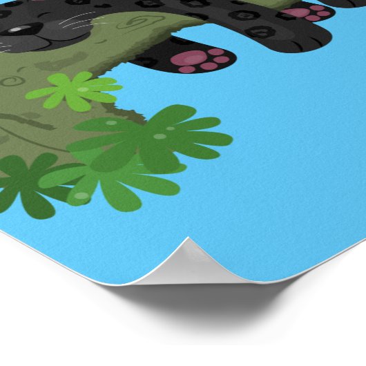 かわいいジャガー黒ヒョウ猫の漫画イラストレーション ポスター (角)