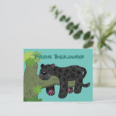 かわいいジャガー黒ヒョウ猫の漫画イラストレーション ポストカード (スタンド正面)