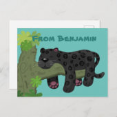 かわいいジャガー黒ヒョウ猫の漫画イラストレーション ポストカード (正面/裏面)