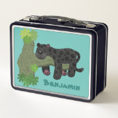 かわいいジャガー黒ヒョウ猫の漫画イラストレーション メタルランチボックス (裏面)