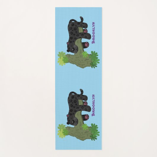 かわいいジャガー黒ヒョウ猫の漫画イラストレーション ヨガマット (正面)