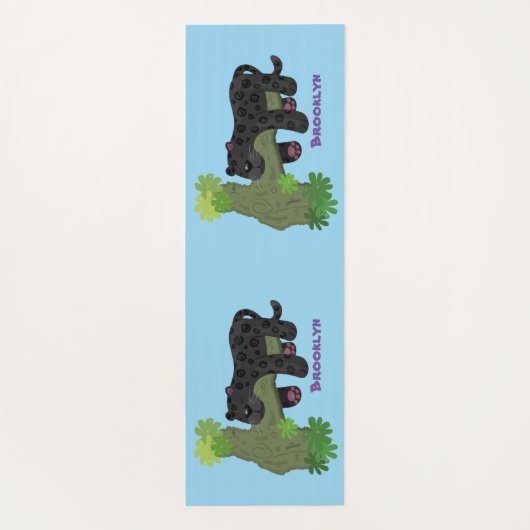 かわいいジャガー黒ヒョウ猫の漫画イラストレーション ヨガマット (裏面)