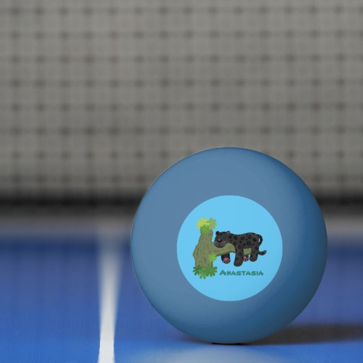 かわいいジャガー黒ヒョウ猫の漫画イラストレーション 卓球ボール (ネット)