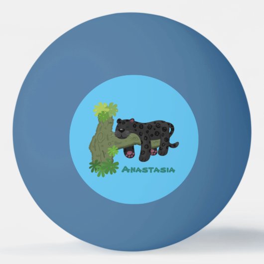 かわいいジャガー黒ヒョウ猫の漫画イラストレーション 卓球ボール (正面)